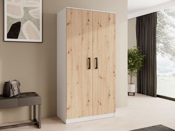 Beautysofa Kleiderschrank TREND 2-türig mit Selbsteinzug, Kleiderstange und 5 Einlegeböden (verschiedene Farben, mit oder ohne Schubladen)