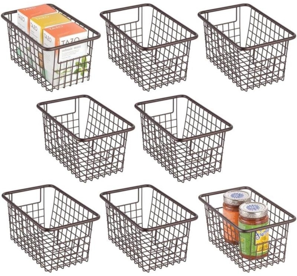 mDesign Allzweckkorb Gitterbox Drahtkorb Organizer 8er Set Griffe Metall Bronze