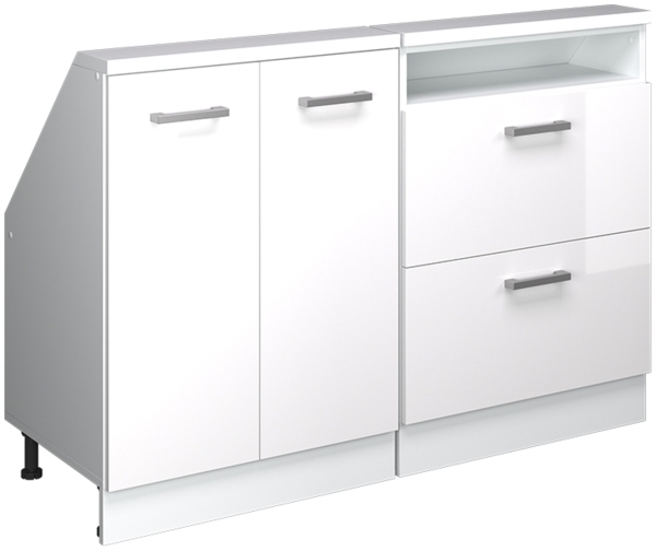 Küchenschrank für Dachschrägen R-Line Weiß Hochglanz 120 cm 2er Set Vicco