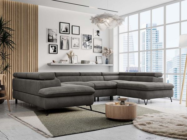 MKS MÖBEL Ecksofa PETER U, Set, Ecksofa U-Form, Wellenfedern, HR35-Schaum, form, Sofa big XXL, Bettkasten, Bettfunktion, Einstellbare Kopfstützen