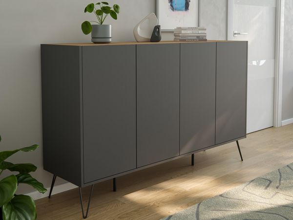 Kommode Maxim XL 155cm 4 Softclose Türen Grafit/Eiche Top : Grafit / Oak Gold