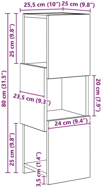 vidaXL Eckschrank Weiß 25,5 x 25 x 80 cm Holzwerkstoff 889819 Bild 9