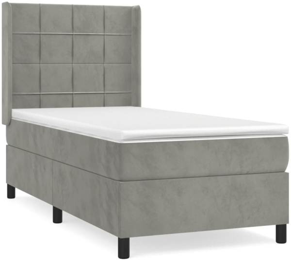vidaXL Boxspringbett mit Matratze Hellgrau 90x190 cm Samt 3132651