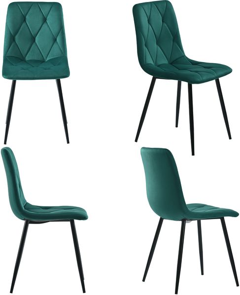 Samt Polsterstuhl 4er-Set mit Fischgräten-Design-Rückenlehne und Metallbeinen als moderner Esszimmerstuhl, grün