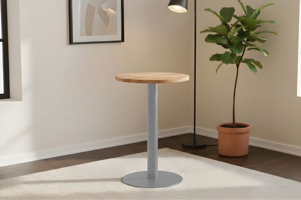 Bistrotisch massiv Akazie rund naturfarben 60 cm Säulengestell-rund silber EMILIO 173847366