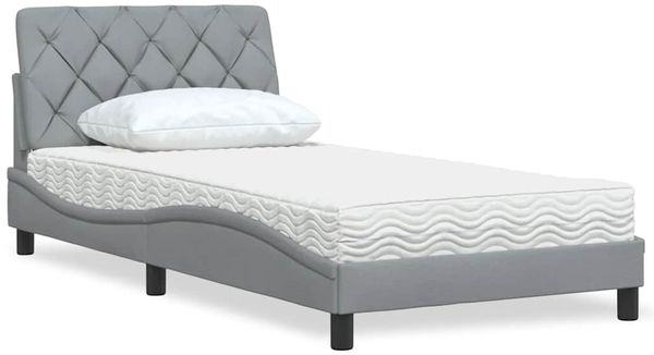vidaXL Bett mit Matratze Hellgrau 100x200 cm Stoff 3310720