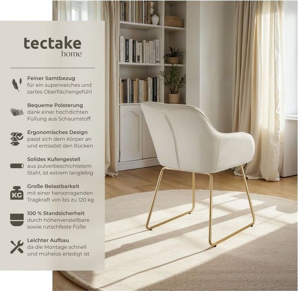 tectake Esszimmerstuhl Küchenstuhl Jeane, Samtoptik, Kufengestell (Set, 2 St), Erstklassiger Komfort dank hochdichter Schaumstoffpolsterung