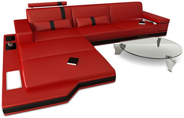 Mini Messana Ecksofa L-Form – Modern & Bequem - Kunstleder - Rot-Schwarz - Links