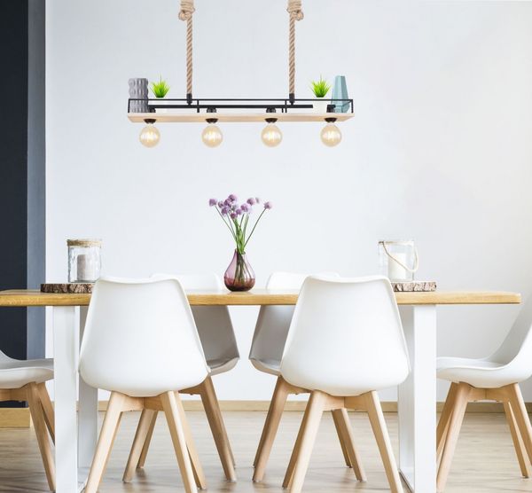 Hängeleuchte Esszimmer Hängelampe Pendelleuchte Holz Hanfseil 15458-4H
