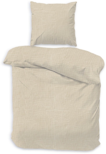 Träumschön Bettwäsche Musselin Set aus Baumwolle 135x200 cm oder 155x220 cm, Uni beige, Musselin, 2 teilig, 100% Baumwolle, Reißverschluss, weich, atmungsaktiv und hypoallergen