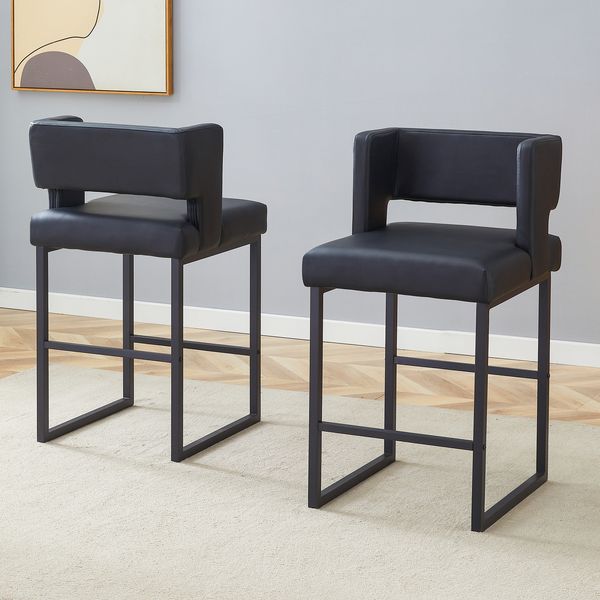 2 Barhocker B 43 x T 43 x H 91,4 cm aus PU-Kunstleder und Metall in Schwarz
