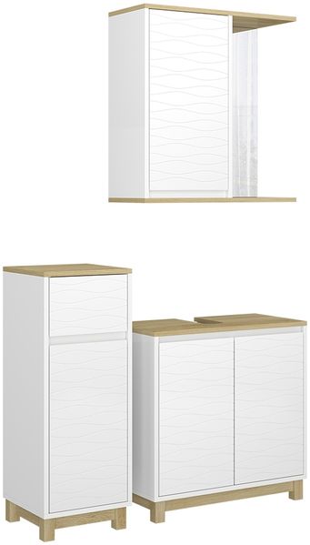 Badmöbel-Set Livia Weiß/Eiche 3 Teile, mit Midischrank Vicco