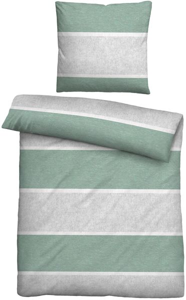 biberna Melange-Flanell Bettwäsche 0840506 BLOCKSTREIFEN, fichte, 1x 155x200 cm + 1x 80x80 cm