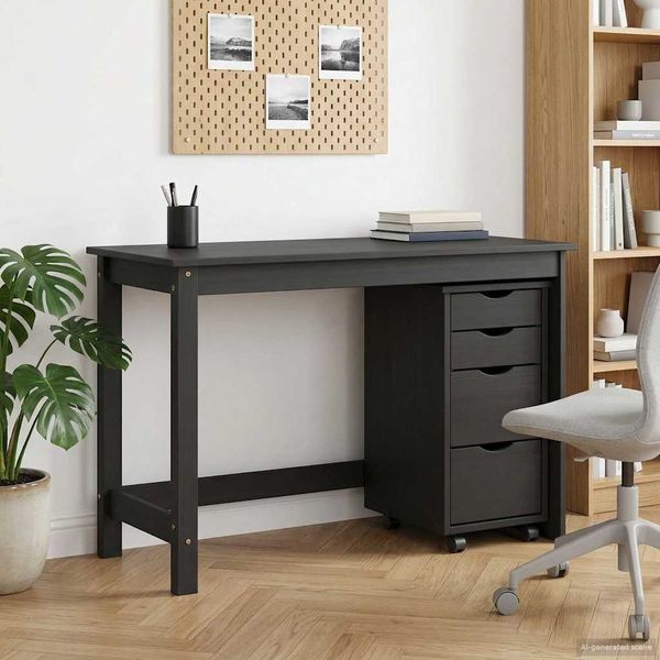 vidaXL Desk und Rolling Cabinet Set MOSS 2 pcs Schwarz 3438793