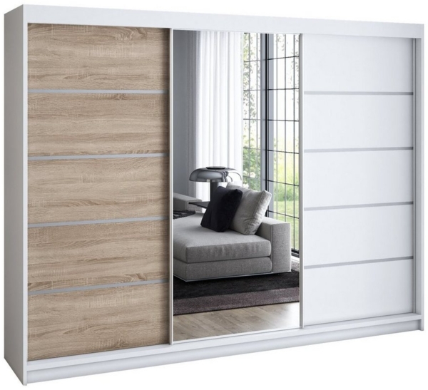 A&J MöbelLand Schwebetürenschrank VILUNO mit 4 Schubladen und Spiegel