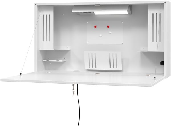 bümö Wandschreibtisch klappbar & abschließbar Mini-Office in weiß, WO12-W-W