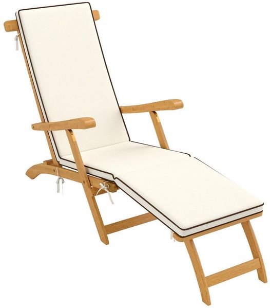 Outsunny Gartenliege mit Fußstütze, Matratze, Sonnenliege aus Holz, 1 St, klappbar Liegestuhl, bis 160 kg belastbar, für Garten Urlaub Outdoor Strand Pool, Teak