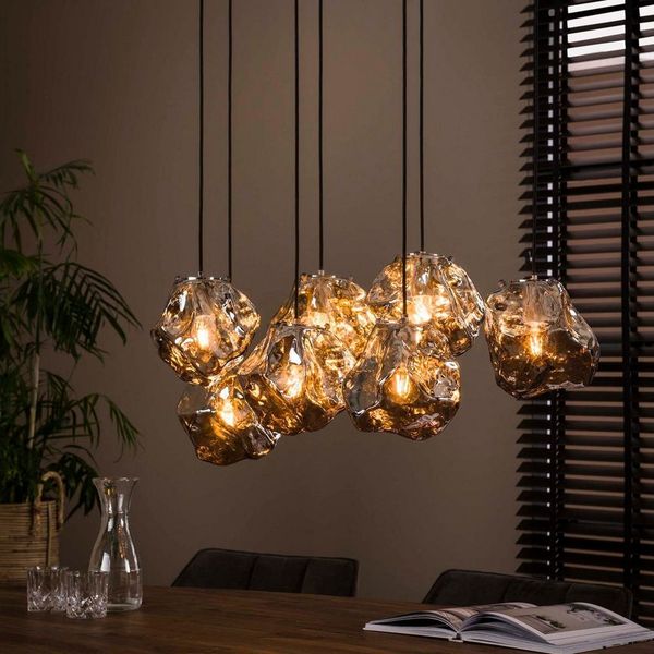 famlights Pendelleuchte famlights, Pendelleuchte Jakub in Transparent und Chrom E27 7-flammig