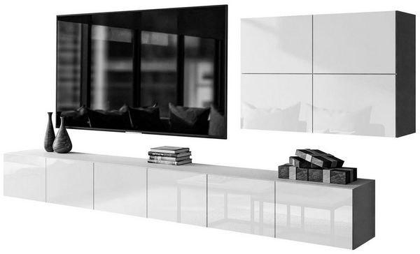 Lookway Wohnwand COLGANTE VI weiß Hochglanz mit LED