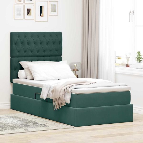 vidaXL Aufbewahrungsbett mit Matratze Dunkelgrün 90 x 200 cm Samt 3372066