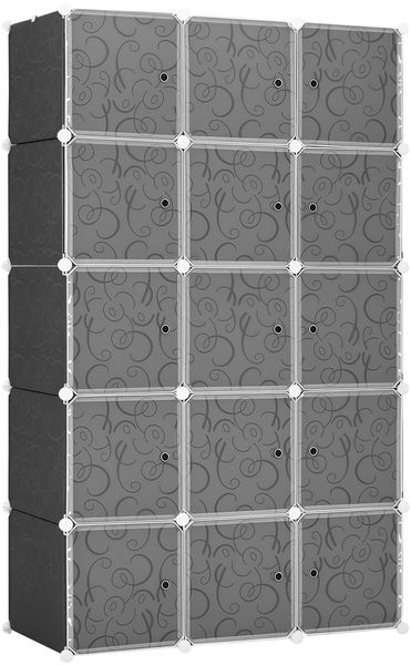 HOMCOM DIY Kleiderschrank Regalsystem mit 2 große und 9 kleinen Würfeln DIY-Würfelregal, Schuhregal, Aufbewahrungsregal für Büchern Spielzeug Schwarz 111 x 47 x 183 cm