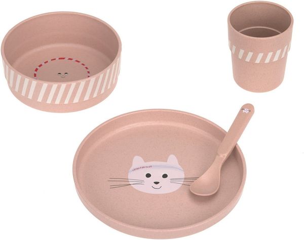 LÄSSIG Kindergeschirr-Set Tiny Team Cat, PP/Zellulose (4-tlg), Polypropylen, Zellulose