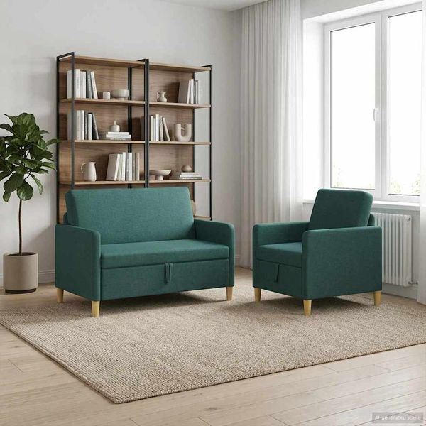 vidaXL Sofa Set mit Stauraum 2 pcs Dunkelgrün Polyester 3429153