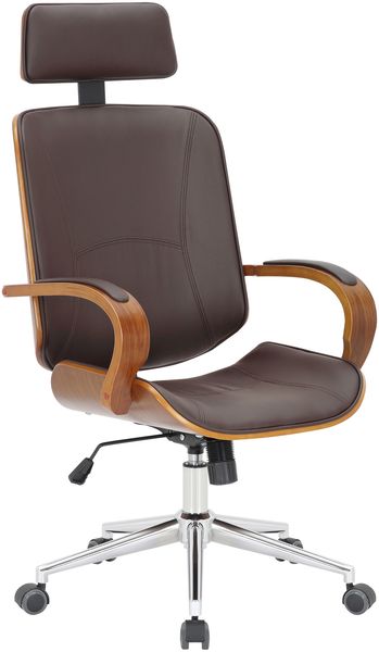 Bürostuhl Chefsessel KINGO - 118x70x70, Walnuss/Braun Kunstleder Metall Gestell ergonomische Bürostühle Homeoffice Stuhl mit Rollen
