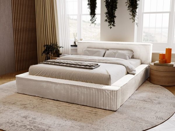 GRAINGOLD Lago Bett 120x200, Polsterbett mit Bettkasten und Kopfteil, Fell-Stoff, Hellgrau