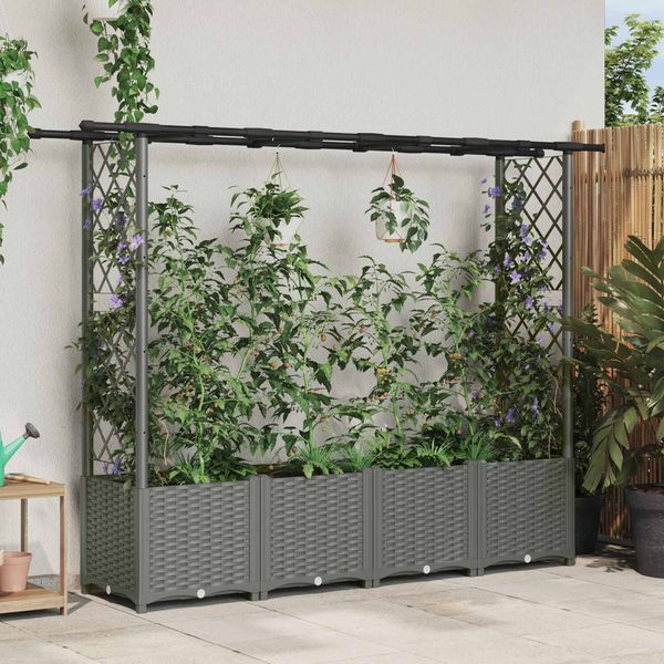 vidaXL Hochbeet mit Rankgitter und Dach Hellgrau 203 x 40 x 136 cm PP 42032592