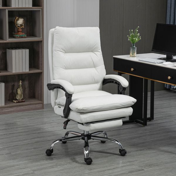 Bürostuhl 65x72x109–117 cm, Massagefunktion, 135° neigbar, höhenverstellbar, cremeweiß