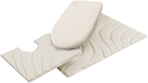 OTTO home Badematte Levii, Badvorleger, Badezimmer Teppich, sehr weich, Höhe 20 mm, rutschhemmend beschichtet, schnell trocknend, fußbodenheizungsgeeignet, Polyester, rechteckig, 3-tlg. Stand-WC Set, Hoch-Tief-Effekt, weiche Haptik, Made in Europe
