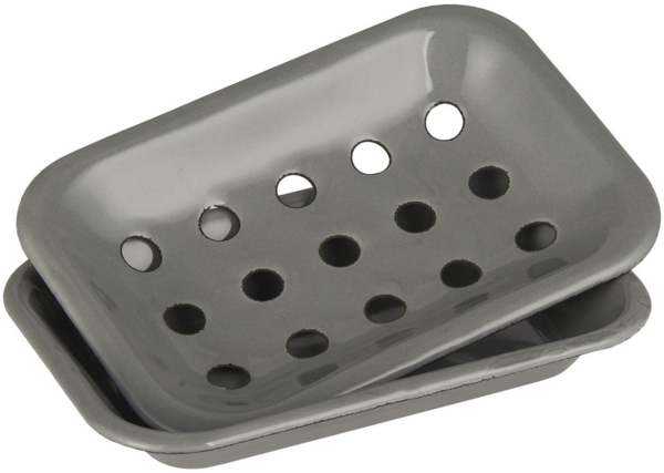 Ib Laursen - Seifenschale 2-teilig mit Ablaufschale Emaille Grau 0447-18 Vintage