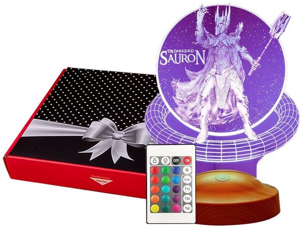 Geschenkelampe LED Nachttischlampe Sauron Herr der Ringe 3D mehrfarbige Gravur Nachtlicht, Leuchte 7 Farben fest integriert, Geburtstagsgeschenk für Freunde, Mädchen, Jungen, Herr der Ringe Fans