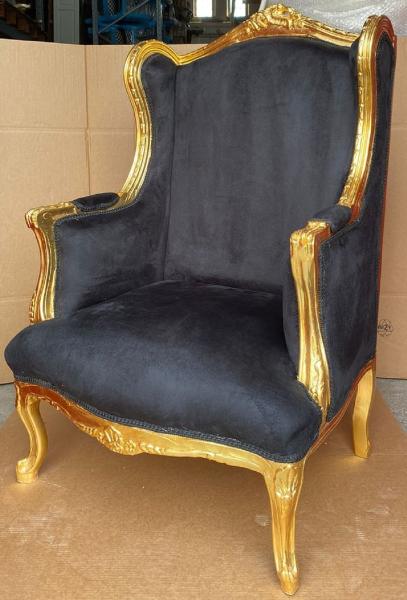 Casa Padrino Barock Ohrensessel Schwarz / Gold - Handgefertigter Antik Stil Wohnzimmer Sessel - Antik Stil Möbel - Barock Wohnzimmer Möbel