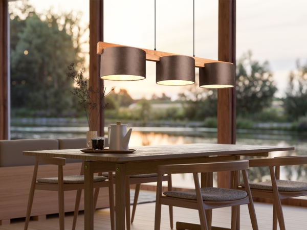 meineWunschleuchte 'Lanat' Pendelleuchte, Holz / Samt, 3-flammig, Holz/Samt Braun, 150 x 25 x 100 cm