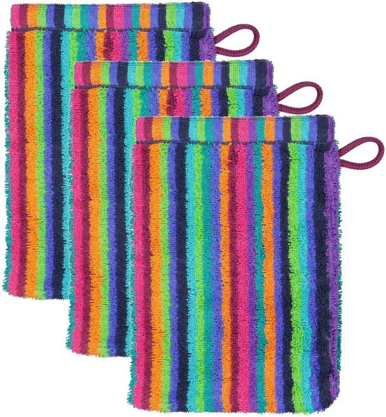 CAWÖ Waschhandschuh, 3er Pack - C Life Style Stripes, Waschlappen, Walkfrottier Multicolor 16x22cm