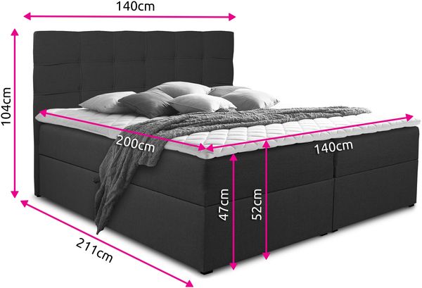 Boxspringbett Best mit 2 Bettkästen, Doppelbett mit Bonell-Matratze und Topper, Polsterbett, Bett (Beige (Inari 22), 140 x 200 cm) Bild 4