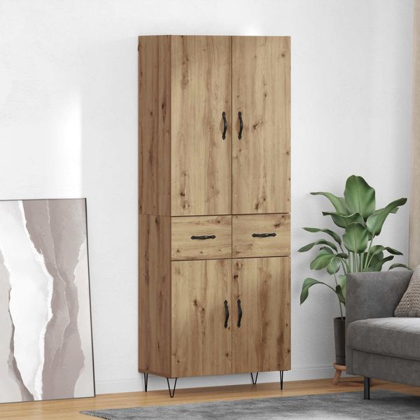 vidaXL Highboard 2 pcs Artisan-Eiche Ingenieurholz und Glas 3415972