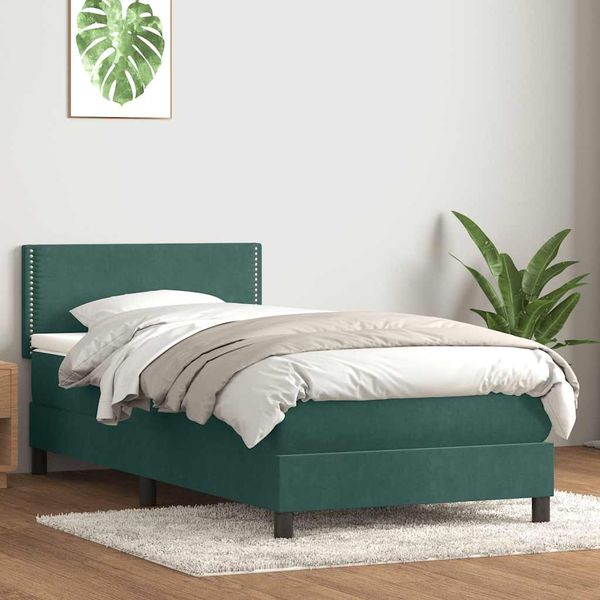 vidaXL Boxspringbett mit Matratze Dunkelgrün 80x220 cm Samt 3316140