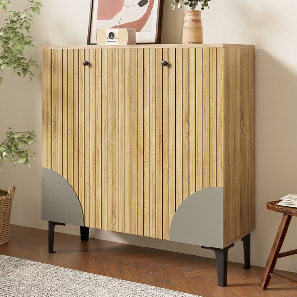 Schuhschrank mit 3 Türen in Holzoptik, Stauraum, 90x32x94 cm