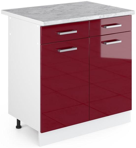 Küchenunterschrank R-Line Rot Hochglanz 80 cm , AP Marmor Vicco