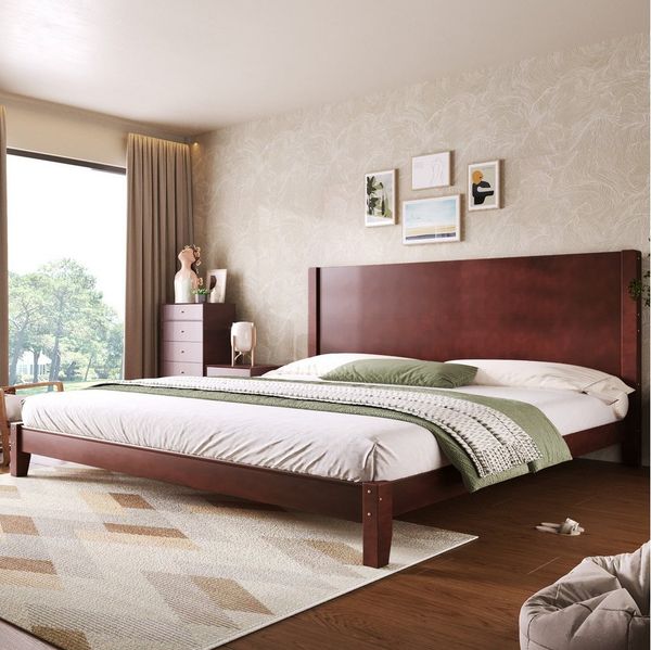 Flieks Holzbett, Doppelbett Jugendbett 180x200cm mit Kopfteil und Lattenrost, Braun