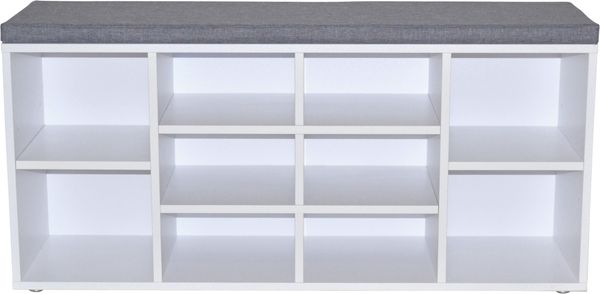 Moderne Sitzbank "Mano" mit Kissenauflage grau, Korpus weiß