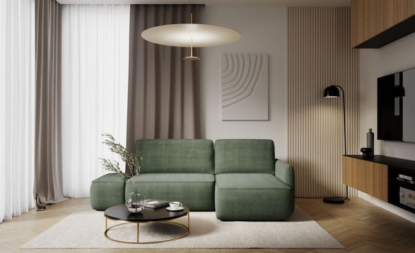 Ecksofa mit Schlaffunktion Sofa LUKA in Stoff Cremona Grün Ottomane Rechts