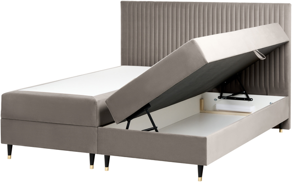 Boxspringbett mit Stauraum Samtstoff DAME 180 x 200 cm Taupe