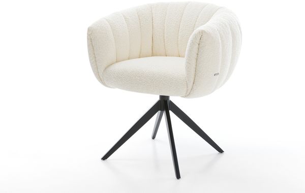 Drehstuhl Jada-Flex Bouclé Weiß Kreuzgestell breit Schwarz 360° drehbar Wippfunktion Taschenfederkern