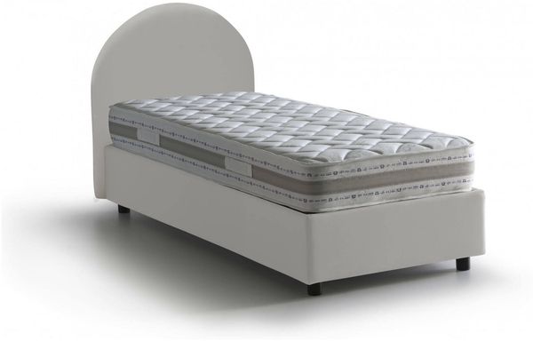 Dmora Einzelbett Parco, Bettkasten mit Kunstlederbezug, 100 % Made in Italy, seitliche Öffnung, inklusive Matratze 80 x 190 cm, Weiß