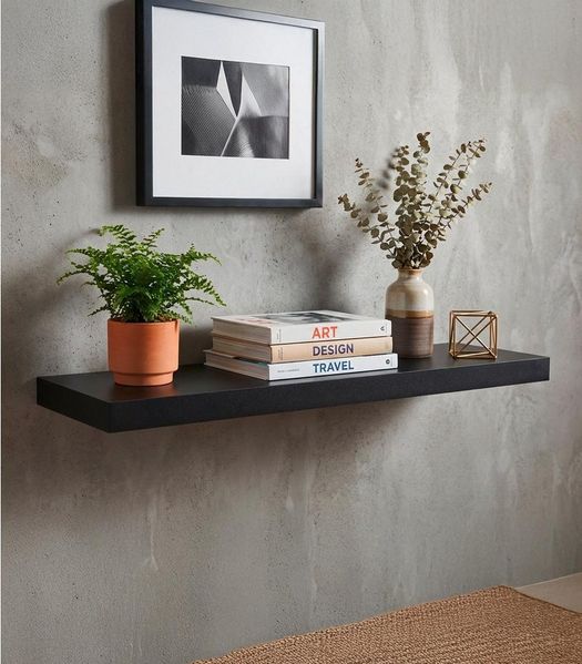 Home4You Wandboard MIKI, B 60 x H 23,5 cm, Schwarz matt, MDF, PVC, 1-tlg, 1 Ablagefläche