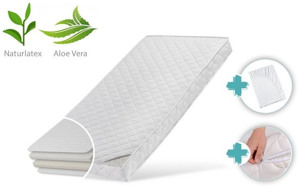 Kindermatratze LATEX DELUXE mit Aloe Vera-Bezug und zwei Härtegraden, Kids Collective, 10 cm hoch, Naturlatex,Luxus-Matratze,Wendematratze,mit Spannbettlaken